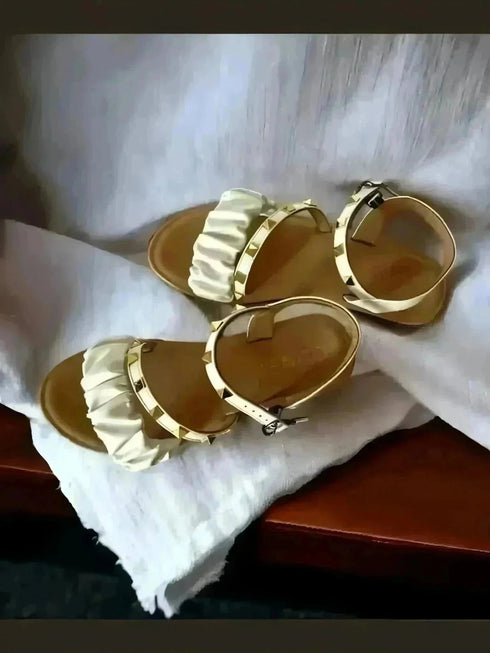 White Studded Casual Dress Comfort Wedges - cunei